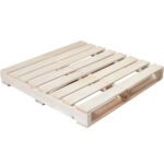 The MH-USA 36 x 36 New Wood Pallet-2000 Lbs Capacity (10/Stack) has a light finish with evenly spaced top slats and a sturdy frame, ideal for transporting goods, elegantly shown against a white background.