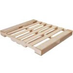 The MH-USA 48 x 40 Lbs1 pallet, made from recycled wood with an open slatted design, supports up to 2500 lbs and is available in stacks of ten, highlighting its sturdy construction and reliability.