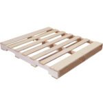 The MH-USA 48 x 42 Lbs1 Recycled Wood Pallet is expertly designed with a slatted top to support and transport goods up to 2000 lbs. Its robust structure allows efficient stacking of 10 per stack with planks secured by perpendicular supports underneath.