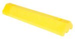The Vestil Parking Block 24 In Yellow is a vibrant yellow rectangular wheel stop with beveled edges, two circular mounting indents on top, and a slightly textured surface for durability and a sleek finish.