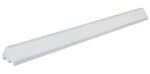 Image of a Vestil Truck Stop Recycled Plastic White 96 In, a long white rectangular bar with a slight incline and flat top. It has multiple circular holes along its length and boasts a smooth texture against a plain white background.
