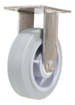 The Vestil 6X2 Tpr Ss Rig Rigid Caster showcases a gray design with a metal mounting plate and wheel, highlighting its side profile and durable construction for reliable performance in various applications.