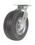 The Vestil 8X3 Flat-Free Swivel Caster is designed for heavy-duty use with a metal swivel mount and robust black tire. Its textured tread is durable, and the foam-filled feature ensures puncture-free, smooth movement.