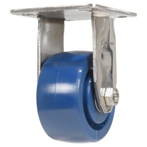 Introducing the Vestil 4X2 Solid Polyurethane (Spu) Rigid, featuring a blue wheel and silver mounting plate for smooth mobility and durability.