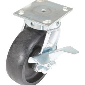 The Vestil 6X2 Glass Filled Nylon Heavy Duty, Swb caster boasts a durable metal swivel, black rubber tire, top mounting plate, and a locking mechanism—all highlighted on a plain white background for clarity.