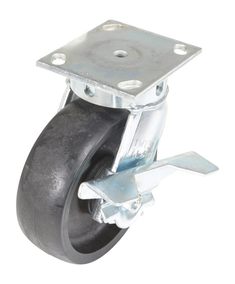 CST-HHD-6X2GFN-SWB_A.jpg The Vestil 6X2 Glass Filled Nylon Heavy Duty, Swb caster boasts a durable metal swivel, black rubber tire, top mounting plate, and a locking mechanism—all highlighted on a plain white background for clarity.