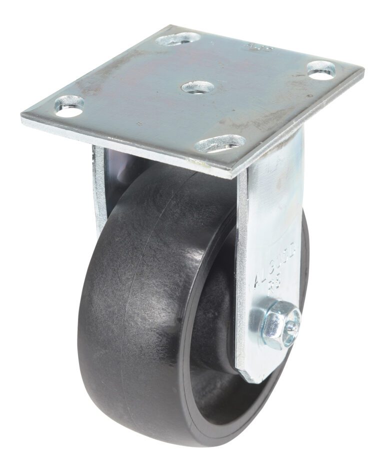 CST-HLD-5X2GFN-R_A.jpg The Vestil 5X2 Glass Filled Nylon Light Duty caster wheel, in a rigid design, is mounted on a metal plate with four screw holes. Its black finish and durable construction make it ideal for furniture or equipment mobility.