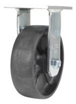 The Vestil 6X2 caster, made of glass-filled nylon, is a light-duty, rigid model featuring a black rubber tire and sturdy metal mounting bracket. It offers reliable support with visible hardware for seamless attachment, ensuring smooth operation in various settings.