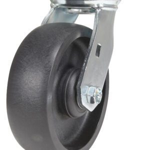 The Vestil 6X2 Glass Filled Nylon (Rollx) Swivel is a black heavy-duty caster wheel with a metal mounting bracket, providing multidirectional movement. This solid wheel is designed for industrial or furniture use, ensuring durability and smooth performance.