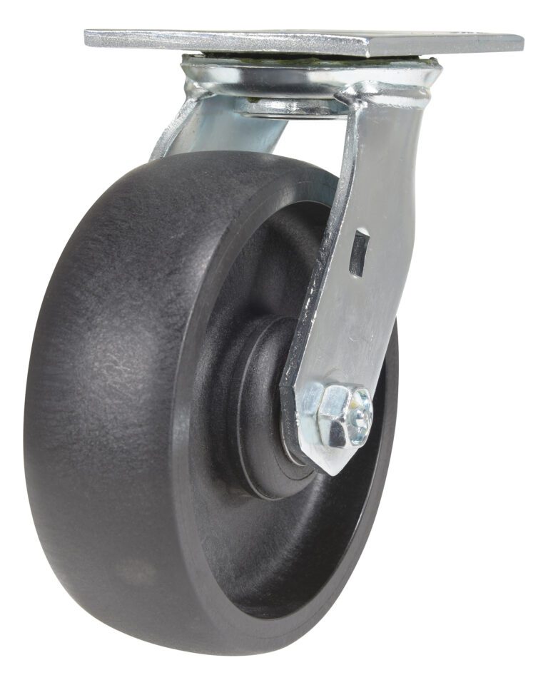 CST-HLD2-6X2GFN-S_A.jpg The Vestil 6X2 Glass Filled Nylon (Rollx) Swivel is a black heavy-duty caster wheel with a metal mounting bracket, providing multidirectional movement. This solid wheel is designed for industrial or furniture use, ensuring durability and smooth performance.
