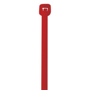 The MH-USA 11 50 Lbs Red Cable Ties (1000/Case) feature a rectangular locking head, ideal for securing cables and wires, offering reliability and strength.