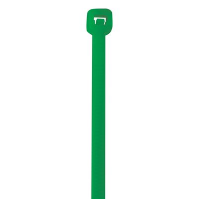 CT185A.jpg Image of a MH-USA 18 50 Lbs green cable tie with a rectangular head and secure locking mechanism against a white background, ideal for various applications.