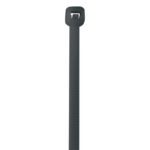 A close-up of an MH-USA 18 gray cable tie, highlighting the locking mechanism on its rectangular head. The vertical tie has a textured surface and secures up to 50 lbs; part of the MH-USA 18 50 Lbs Gray Cable Ties (500/Case).