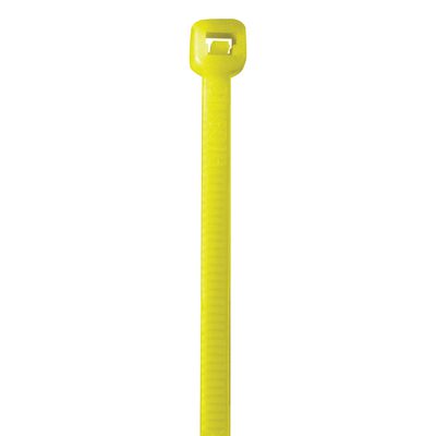 CT185J.jpg The MH-USA 18 50 Lbs Fluorescent Yellow Cable Ties (500/Case) have a square locking mechanism and textured surface for secure bundling. They are reliable and durable, ideal for various applications.