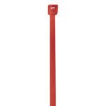 An MH-USA 4 18 Lbs fluorescent red cable tie from a pack of 1000 is shown vertically against a white background, featuring its locking head at the top.