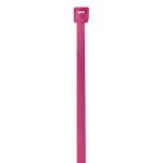 An MH-USA 4 18 Lbs Fluorescent Pink Cable Tie from a case of 1000 is shown vertically against a white background, highlighting its rectangular locking head at the top.