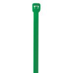 The MH-USA 5 1/2 40 lbs green cable ties, with a rectangular locking head and downward tail, are available in cases of 1000, offering sturdy and reliable fastening for various applications.