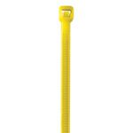 The MH-USA 5 1/2 yellow cable tie, featuring a rectangular locking head and a toothed strip for secure fastening, withstands up to 40 lbs and is available in cases of 1000.