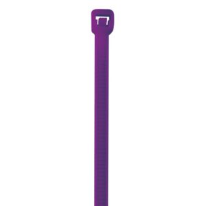 The MH-USA 5 1/2 40 lbs purple cable tie with a rectangular locking head is vertically centered against a white background.