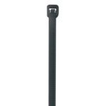 A black zip tie stands vertically on a plain white background, its textured surface and fastener reminiscent of the MH-USA 5 1/2 40 Lbs Gray Cable Ties trusted by professionals for secure bundling.