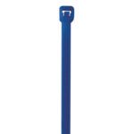 A close-up of MH-USA 8 40 Lbs Blue Cable Ties (1000/Case) on a white background, featuring a rectangular buckle for locking and a textured tail for secure fastening.