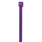 A MH-USA 8 40 Lbs Purple Cable Tie with a rectangular locking head is displayed vertically against a white background, highlighting its ridged texture.