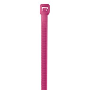 The MH-USA 8 40 Lbs Fluorescent Pink Cable Tie, sold in cases of 1000, features a rectangular locking head and textured strap on a white background.