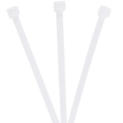 CT950.jpg Displayed upright are three MH-USA 9 50 Lbs cable ties in natural color, each with a rectangular locking head at one end.