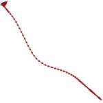 Red, segmented object with a pointed end and wide, irregular top resembling a twisty vine or coil on a plain white background, like the MH-USA 5 Red Beaded Security Ties - 5000 per case.