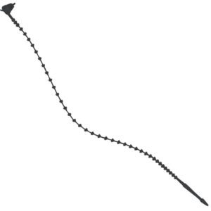 A black spiral strip of screws resembling MH-USA 5 Black Beaded Security Ties, 5000 per case, arranged in a zigzag pattern on a white background.