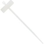 A white plastic plant label stake with a T-shaped top and pointed end for easy soil insertion, as versatile as the MH-USA 4 Identification Cable Ties.