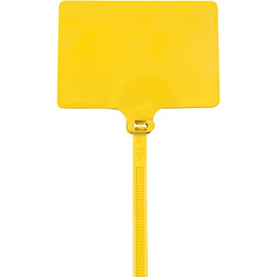 CTID86.jpg A yellow plastic fly swatter with a rectangular head and textured handle, similar to MH-USAs 9 120 lbs cable ties, offers durability and ease reminiscent of securely bundling with precision.