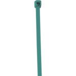The MH-USA 15 50 Lbs Metal Detectable Cable Ties, with a rectangular head and a slender strap, are shown on a white background. Sold in sets of 100 per case, they ensure durability and reliability.