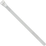 An MH-USA 5 1/2 natural releasable cable tie from a 1000-pack, featuring a rectangular head and long flat tail, is upright against a white background.