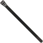 The MH-USA 8 50 Lbs Black Releasable Cable Ties have a rectangular locking head and a flexible, textured strap, perfect for bundling items securely. Sold in cases of 1000, they provide both strength and convenience.