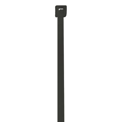 CTUV718.jpg One MH-USA 7 18 Lbs black UV cable tie with a rectangular locking head is displayed vertically against a white background, highlighting its durability.