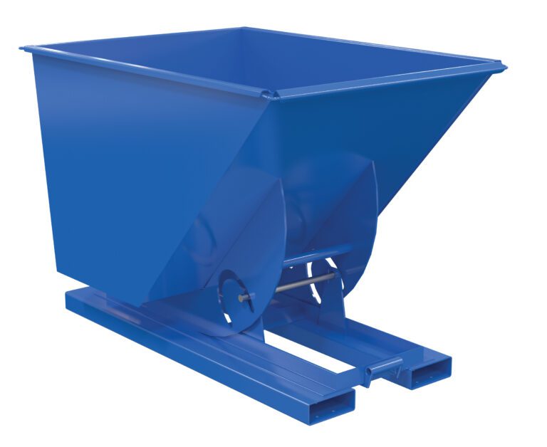 D-100-LD-NB_A.jpg The Vestil Hopper W/O Bump & Dump Ld 1 Cu 2K Blue is a blue metal industrial hopper featuring a slanted top, strong rectangular base, and rotating mechanism for easy tilting—ideal for efficient material handling in warehouses or construction sites.