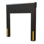 The Vestil Dock Seal/Shelter Combo 10 In 8X10 Door features a black overhead seal with vertical side panels and a top header, which includes yellow safety markings on the lower part of the side panels for enhanced visibility and durability.