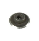 Resembling the Vestil Drum Dehead Replacement Blade 1.25 In, this metallic machine part is shaped like a truncated cone with a smooth silver finish, features a circular center opening, and tapers to a wider base with precision craftsmanship.