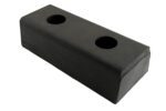 The Vestil Hardened Molded Rubber Bumper Four 10 In is a black rectangular block with two diagonal round holes on its top, set against a white background.