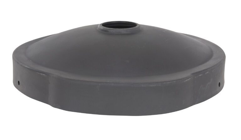This round gray rubber diaphragm, featuring a central hole and slightly raised edges, is ideal for industrial or mechanical applications and perfectly complements the Vestil Drum Recycling 55 Gal Black Universal for 55-gallon drums.