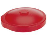 The Vestil Red Drum Cover Universal Fit is a versatile, bright red, round microwave lid with a central handle and side vent. Its smooth surface and slightly raised edge ensure universal protection for your food during microwave heating.