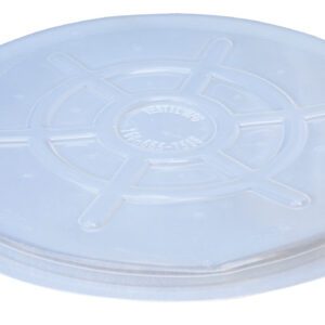 The Vestil Clr Plastic Drum Cover features a circular shape with a raised, wheel-like design, ideal for covering close head 55-gallon drums.