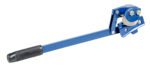 The blue manual pipe bender resembles the Vestil Drum Deheader W/Blade 15 In Handle, featuring a rubber grip and extended handle. Its designed with a rotating mechanism and secure bolts for accurate pipe bending.