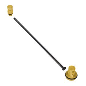 A brass pop-up drain assembly, like the Vestil Double Drum Lock for 55-gallon drums, features two cylindrical caps and a slender rod. The linear arrangement reflects the robust design principles of drum handling equipment.