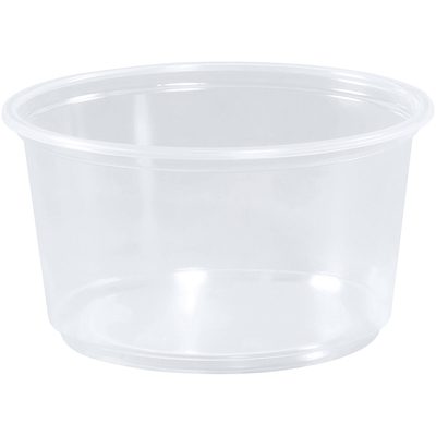 DELI12.jpg The MH-USA Deli Containers - 12 oz. (500/Case) boast a clear plastic design with a rounded shape and smooth surface, perfect for food storage. Displayed on a plain white background, theyre ideal for organizing your kitchen essentials.