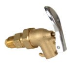 The Vestil Drum Faucet Adjustable Brass 3/4 Bung features a chrome lever handle and an adjustable design, ensuring effortless water flow control for various applications.