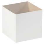 The MH-USA 6 White Deluxe Gift Box Bottoms, with a beige interior, stand upright against a crisp white background.
