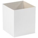 A plain MH-USA 8 x 8 x 9 White Deluxe Gift Box Bottom is displayed on a light grey background, with its unlined interior showing the natural cardboard color, emphasizing simple elegance.