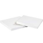 Two white canvases are set on a plain white background, similar to MH-USA 10 x 10 White Deluxe Gift Box Lids, with one canvas lying flat and the other leaning slightly against it.